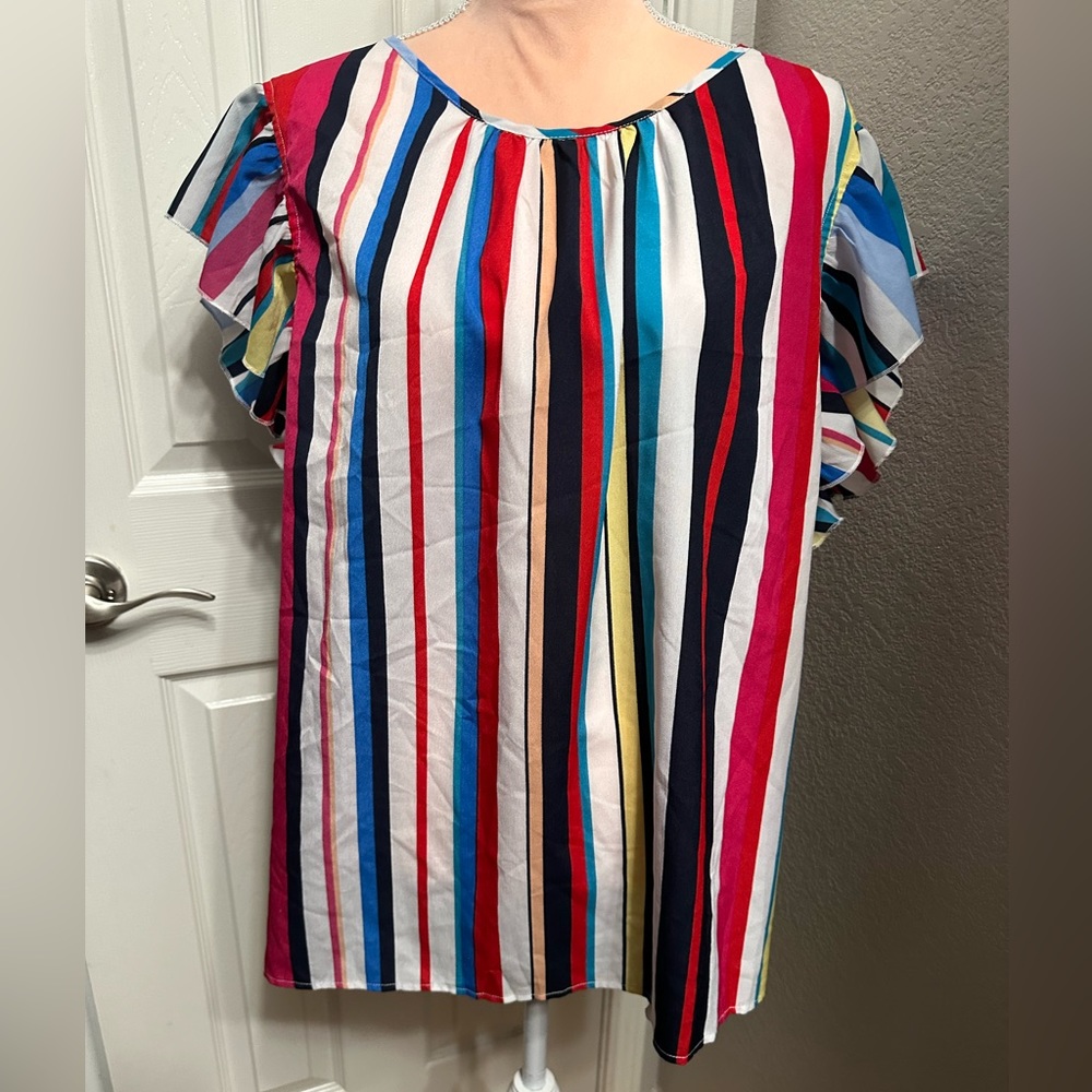 Rainbow Ruffle Sleeve Top - Picture 2 of 7